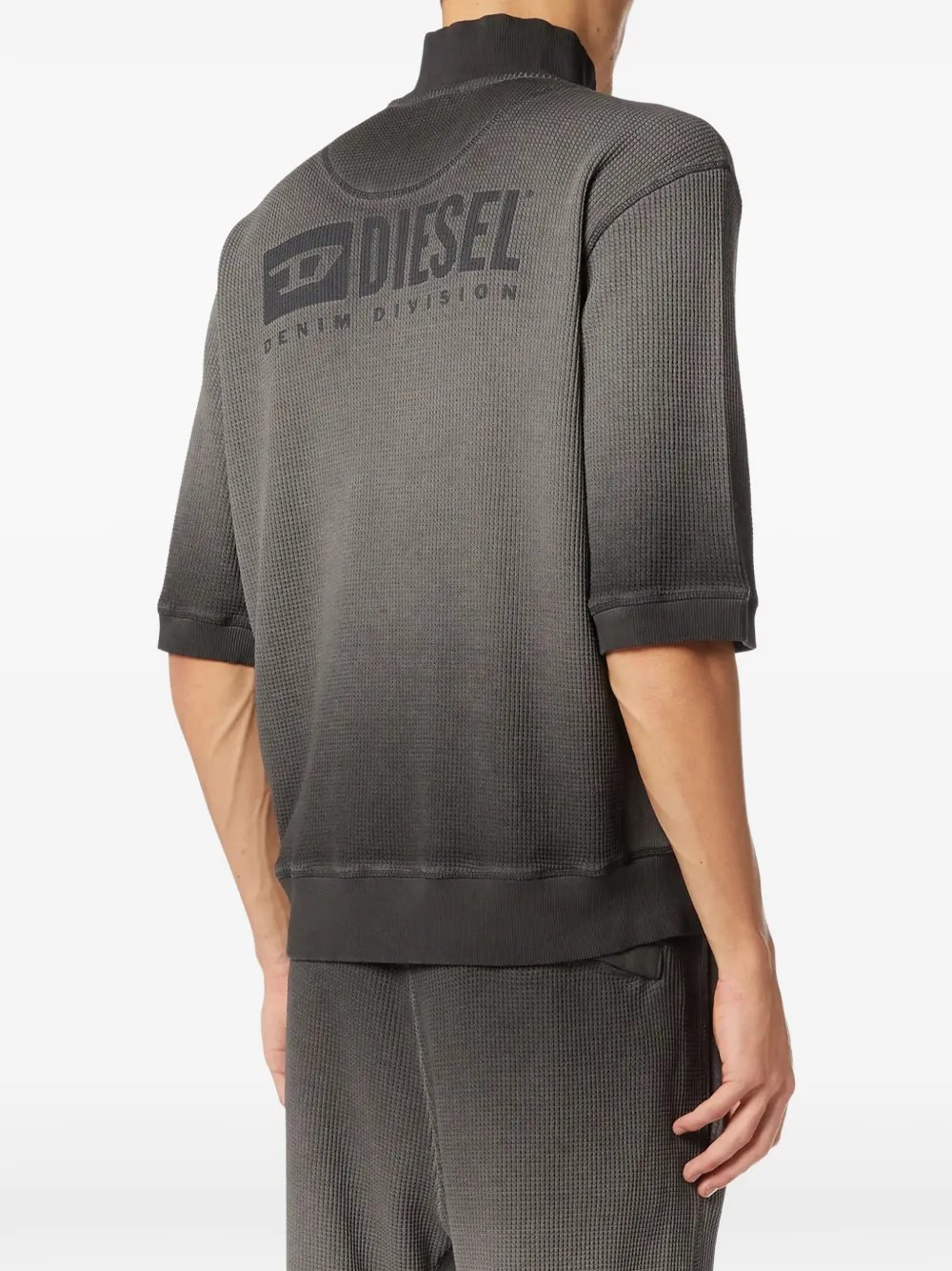 Diesel Wafelgebreide sweater met halve rits Grijs