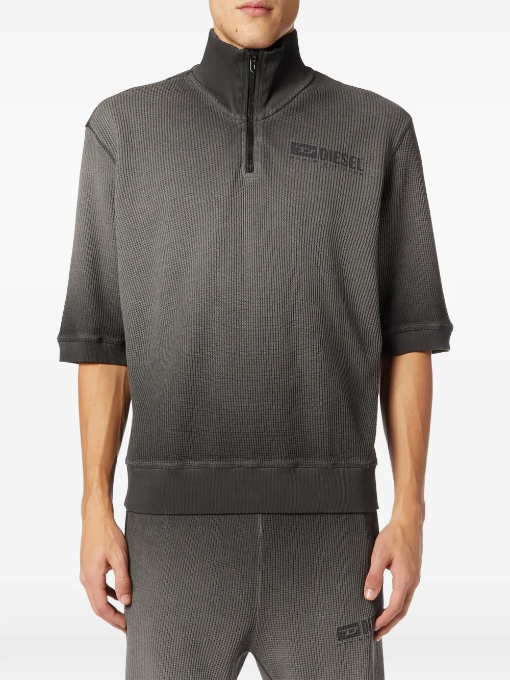 Diesel Wafelgebreide sweater met halve rits Grijs