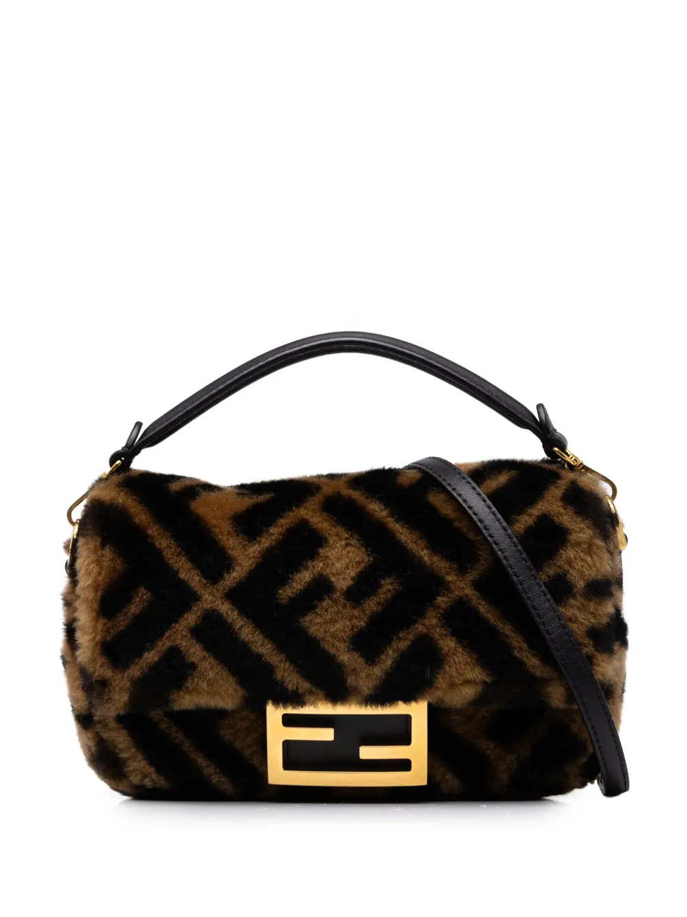 Fendi Pre-Owned 2010-2026 Mini Zucca Shearling Baguette satchel - Braun