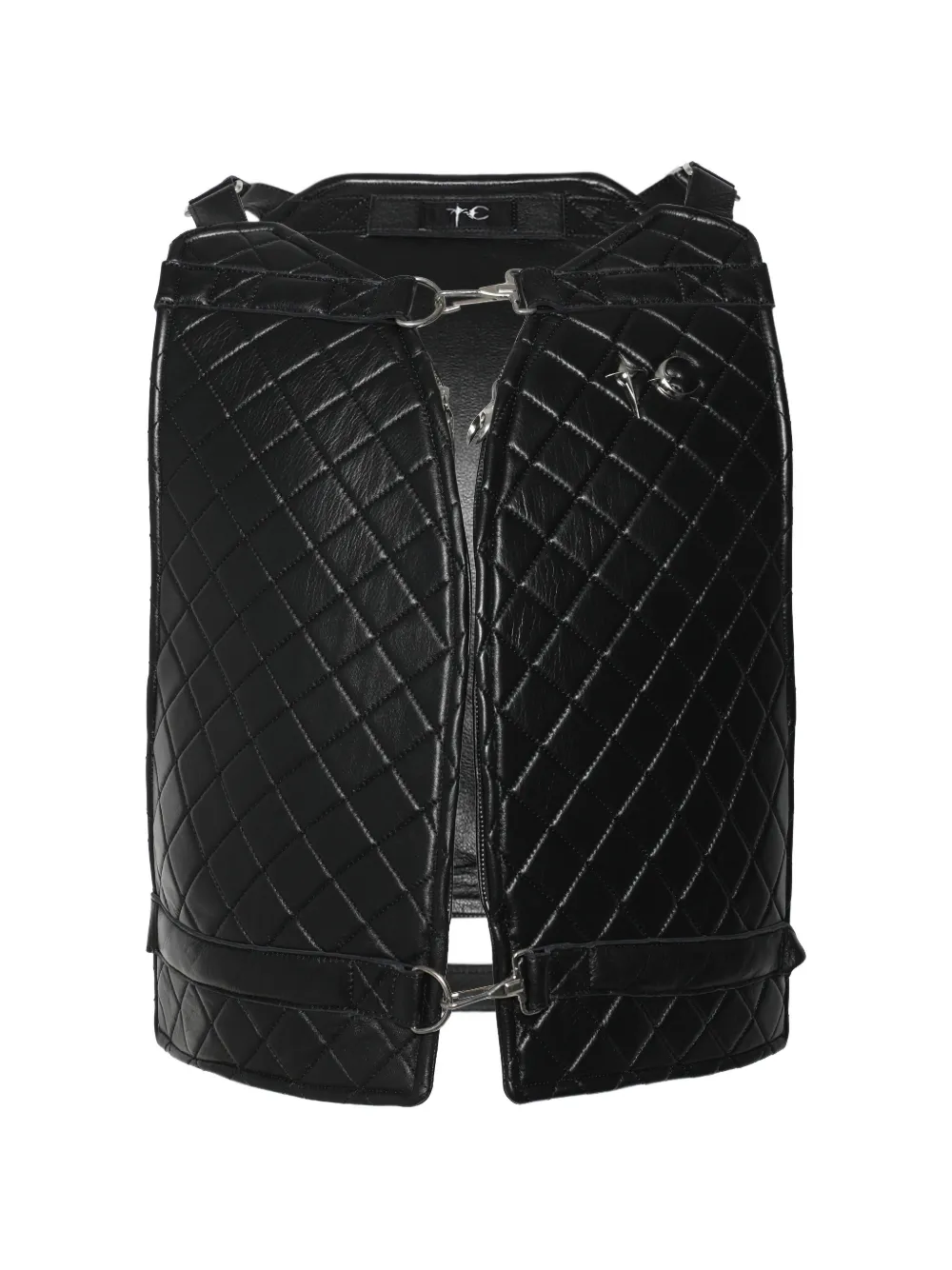 THUG CLUB quilted leather vest Zwart