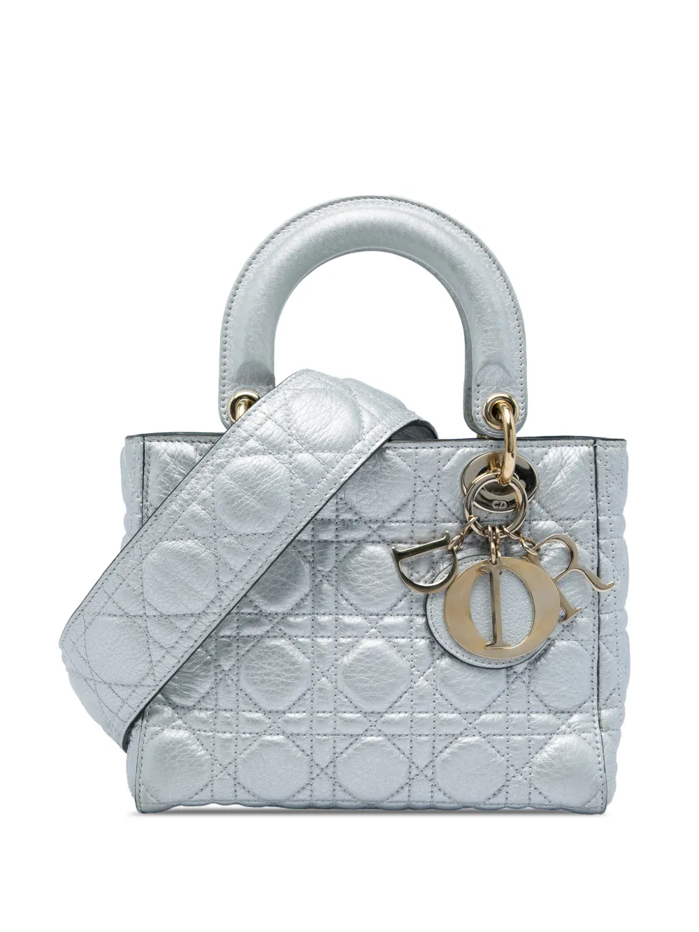 Christian Dior Pre-Owned 2017 Small Metallic Grained Calfskin Cannage Supple Lady Dior satchel - Argento