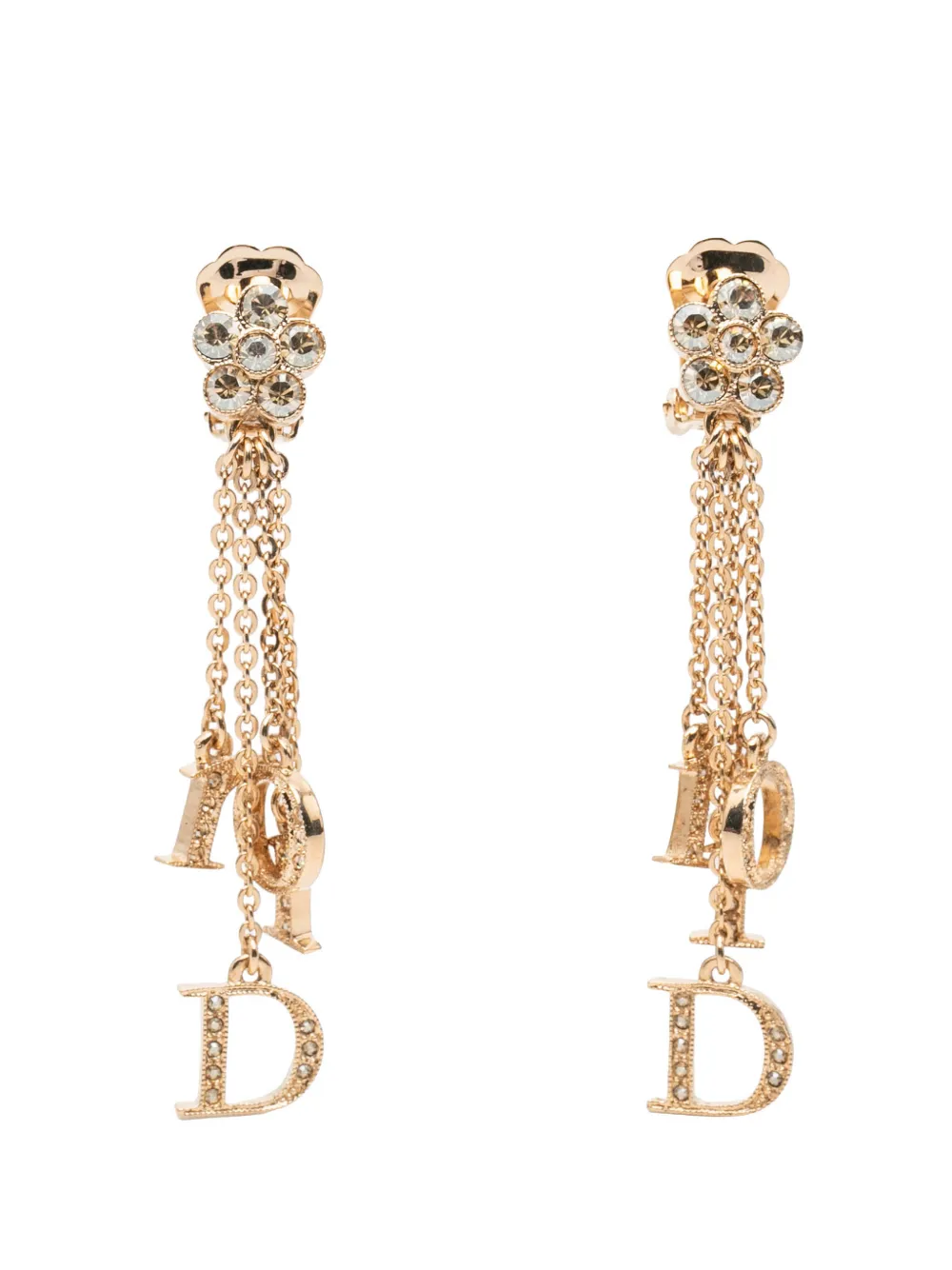 Christian Dior Pre-Owned 2000-2026 Gold Plated Strass Flower Logo Charm Drop Clip On Earrings costume earrings - Oro