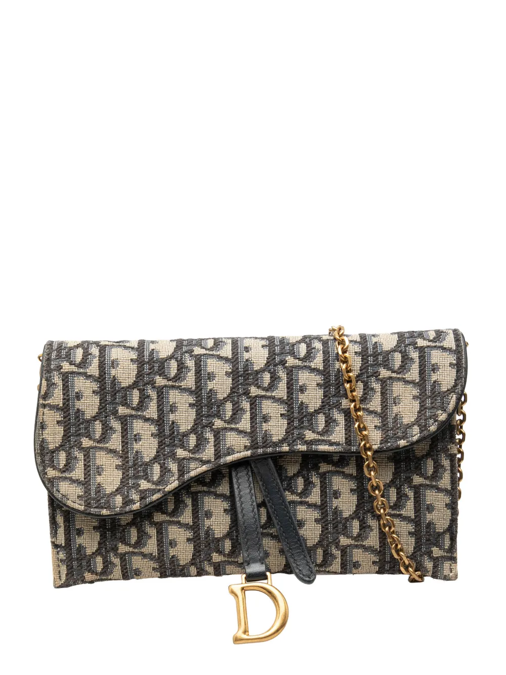 Christian Dior Pre-Owned 2022 Small Oblique Canvas Saddle Pouch with Chain crossbody bag - Blu