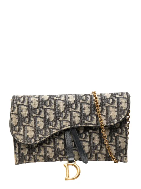 Christian Dior Pre-Owned 2022 Small Oblique Canvas Saddle Pouch with Chain crossbody bag