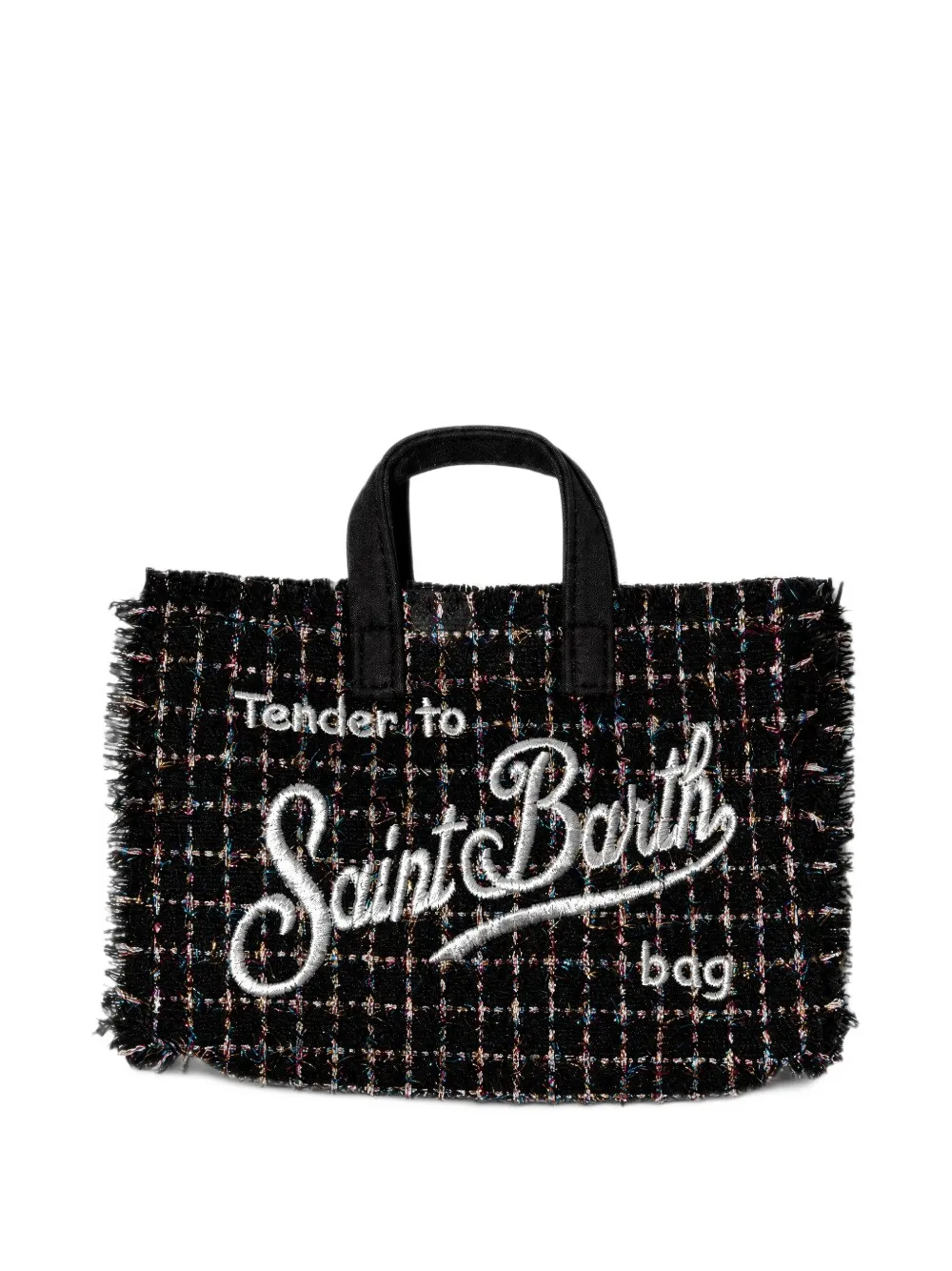 MC2 Saint Barth tweed-check frayed-edge tote bag Zwart