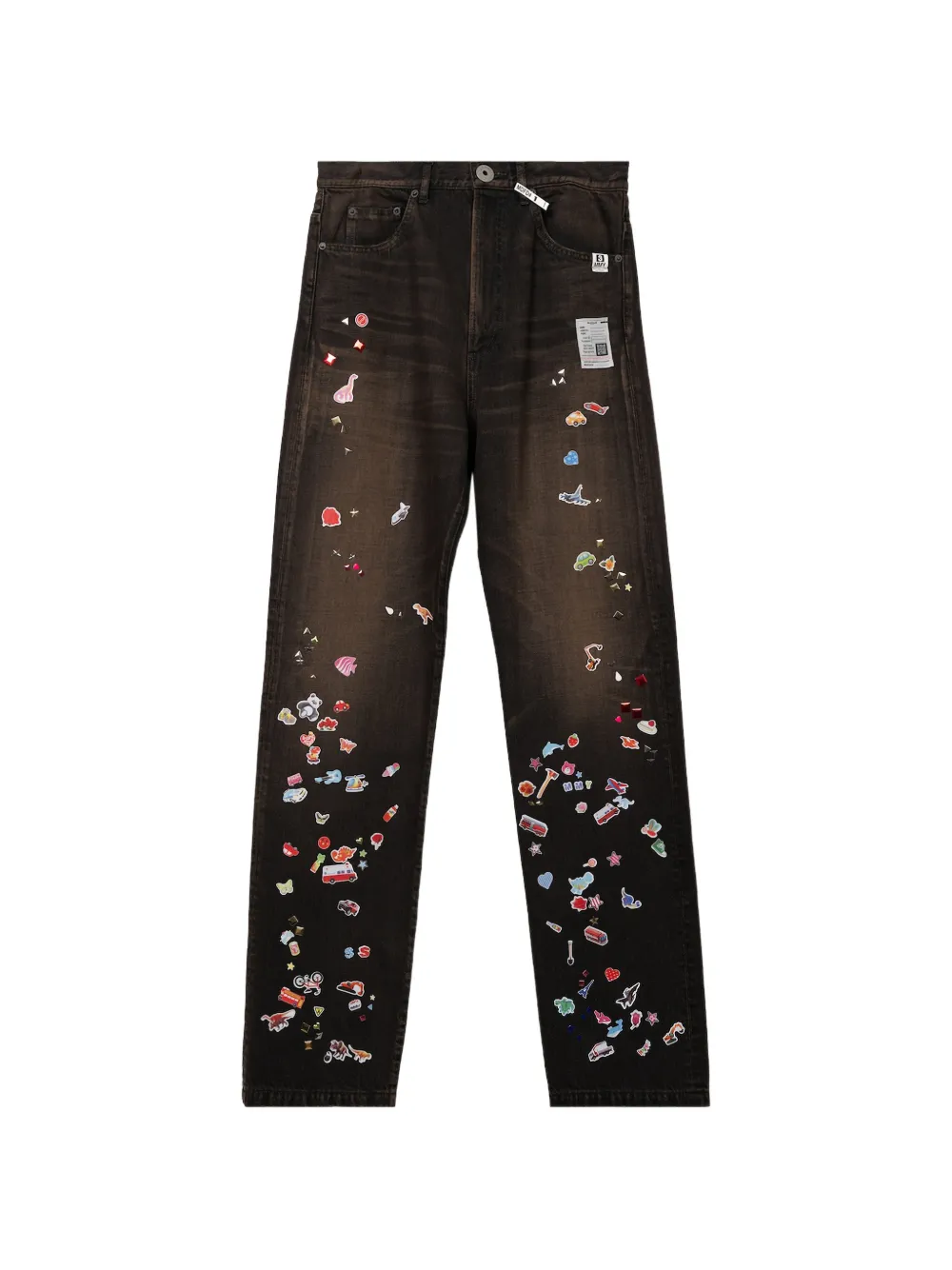 Maison MIHARA YASUHIRO kids sticker printed straight denim pants Zwart