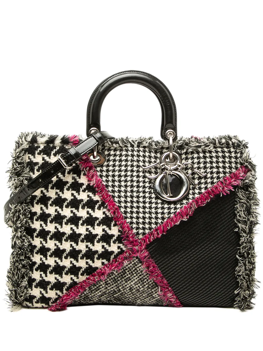 Christian Dior Pre-Owned 2013 Limited Edition Large Tweed Houndstooth Patchwork Diorissimo satchel - Nero