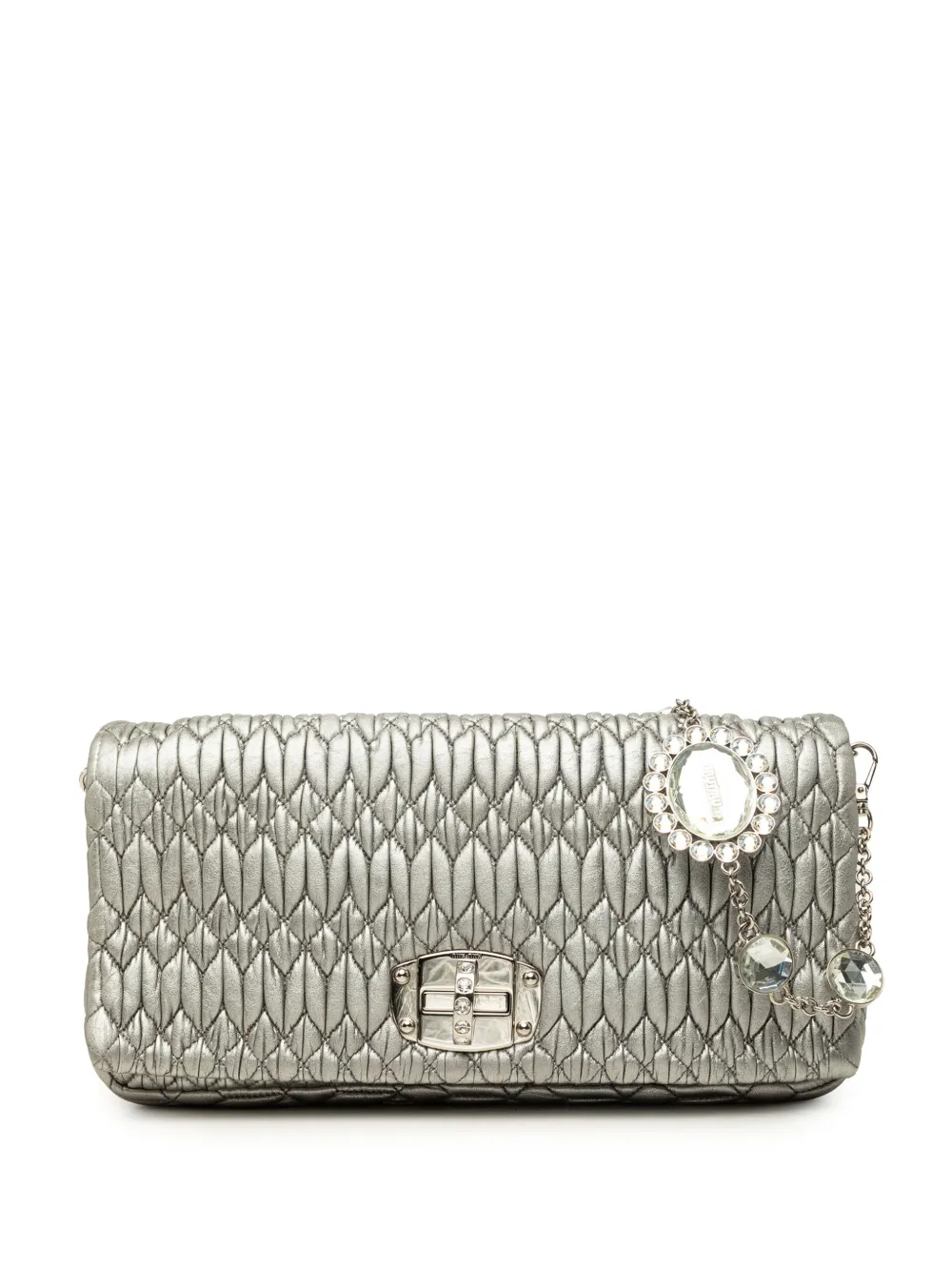 Miu Miu Pre-Owned 2010-2026 Matelasse Metallic Nappa Crystal Chain satchel - Argento