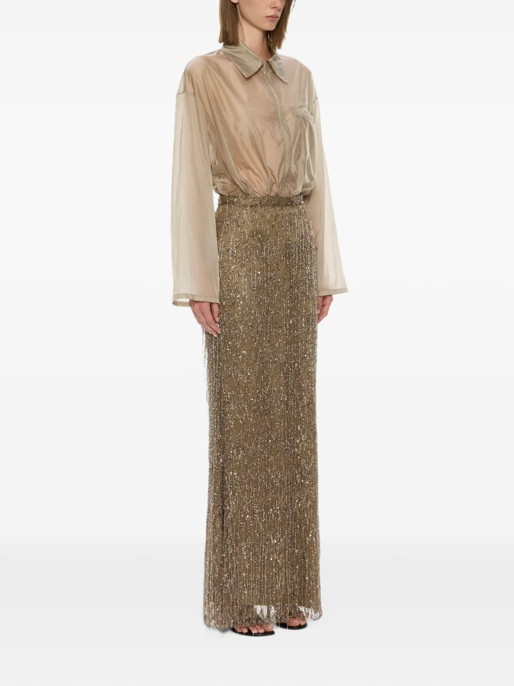 Christopher Esber Gilded Chevron lace maxi skirt Beige
