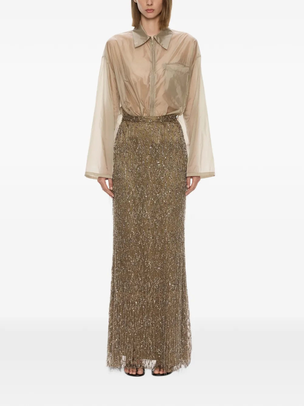 Christopher Esber Gilded Chevron lace maxi skirt Beige