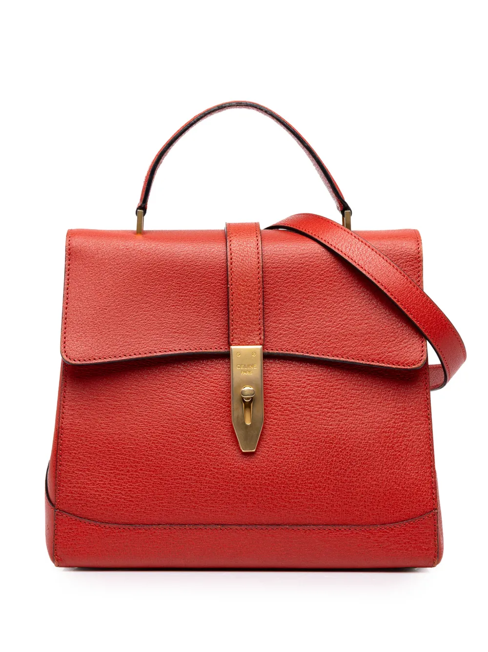 Celine Pre-Owned 1994 Leather 16 Turn Lock Top Handle Bag satchel - Rot
