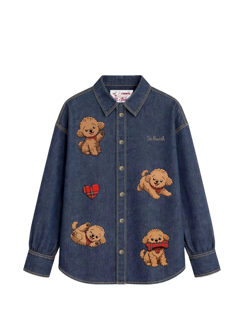 MC2 Saint Barth Kids Gigy poodle-patch denim shirt Blauw
