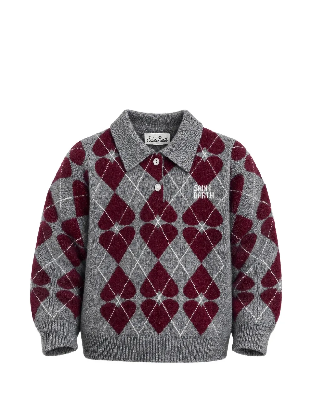MC2 Saint Barth Kids argyle-intarsia heart-pattern polo shirt Grijs