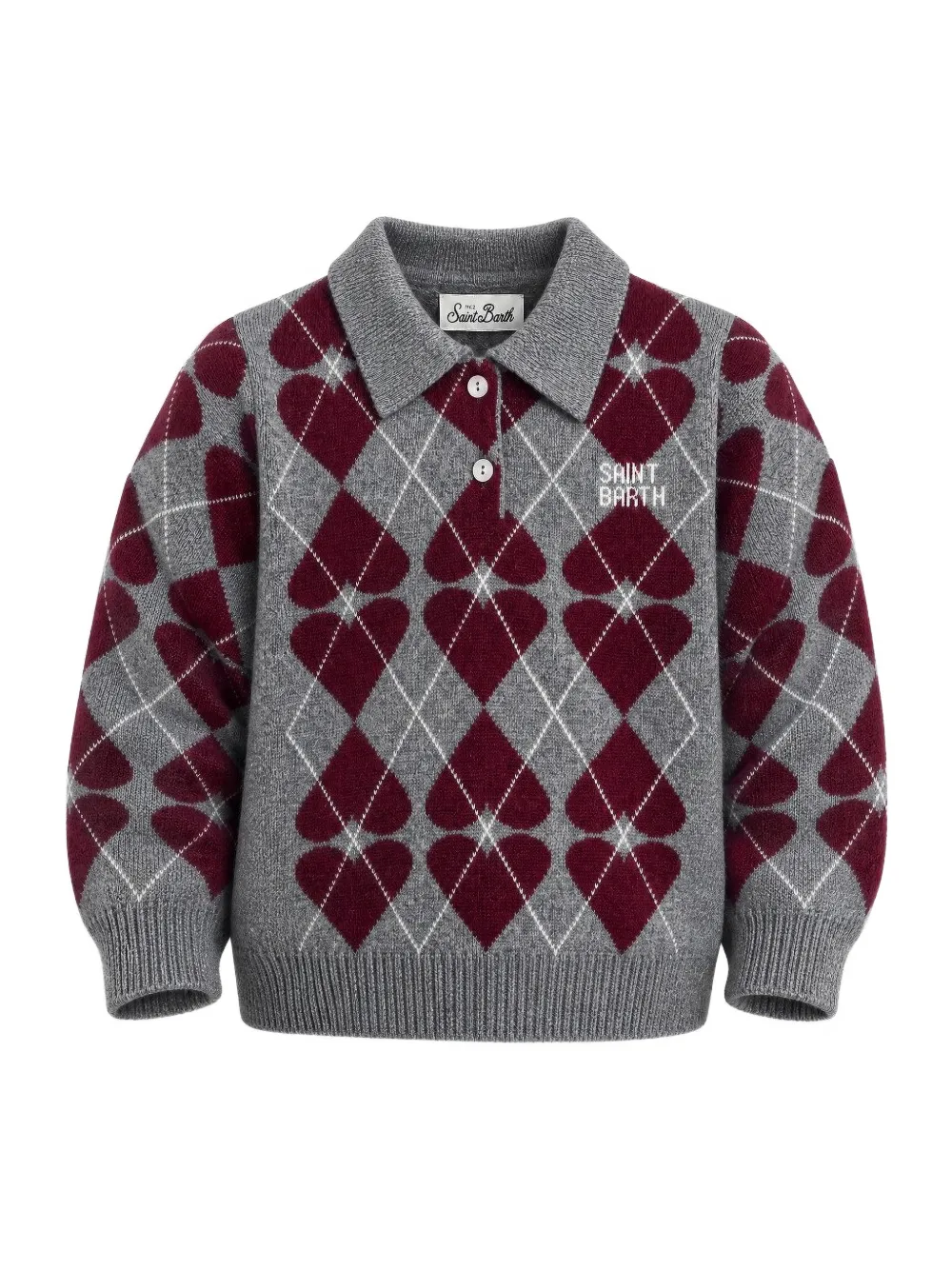 MC2 Saint Barth Kids argyle-intarsia heart-pattern polo shirt Grijs