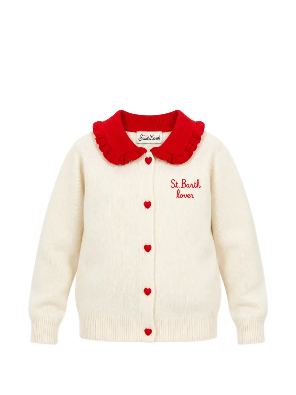 MC2 Saint Barth Kids ruffled-collar heart-button cardigan Wit