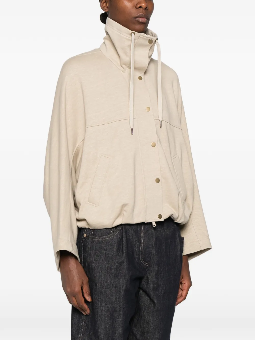 Brunello Cucinelli drawstring-collar press-stud sweater Beige