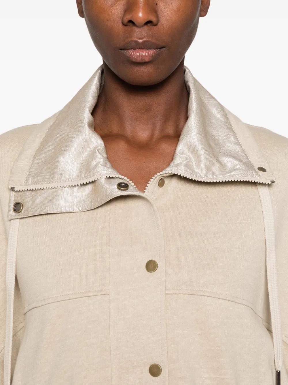 Brunello Cucinelli drawstring-collar press-stud sweater Beige