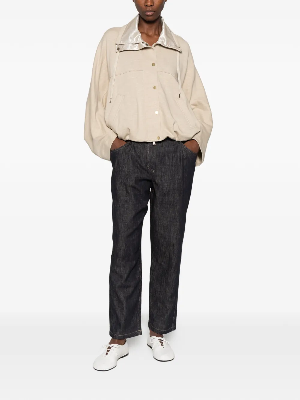 Brunello Cucinelli drawstring-collar press-stud sweater Beige