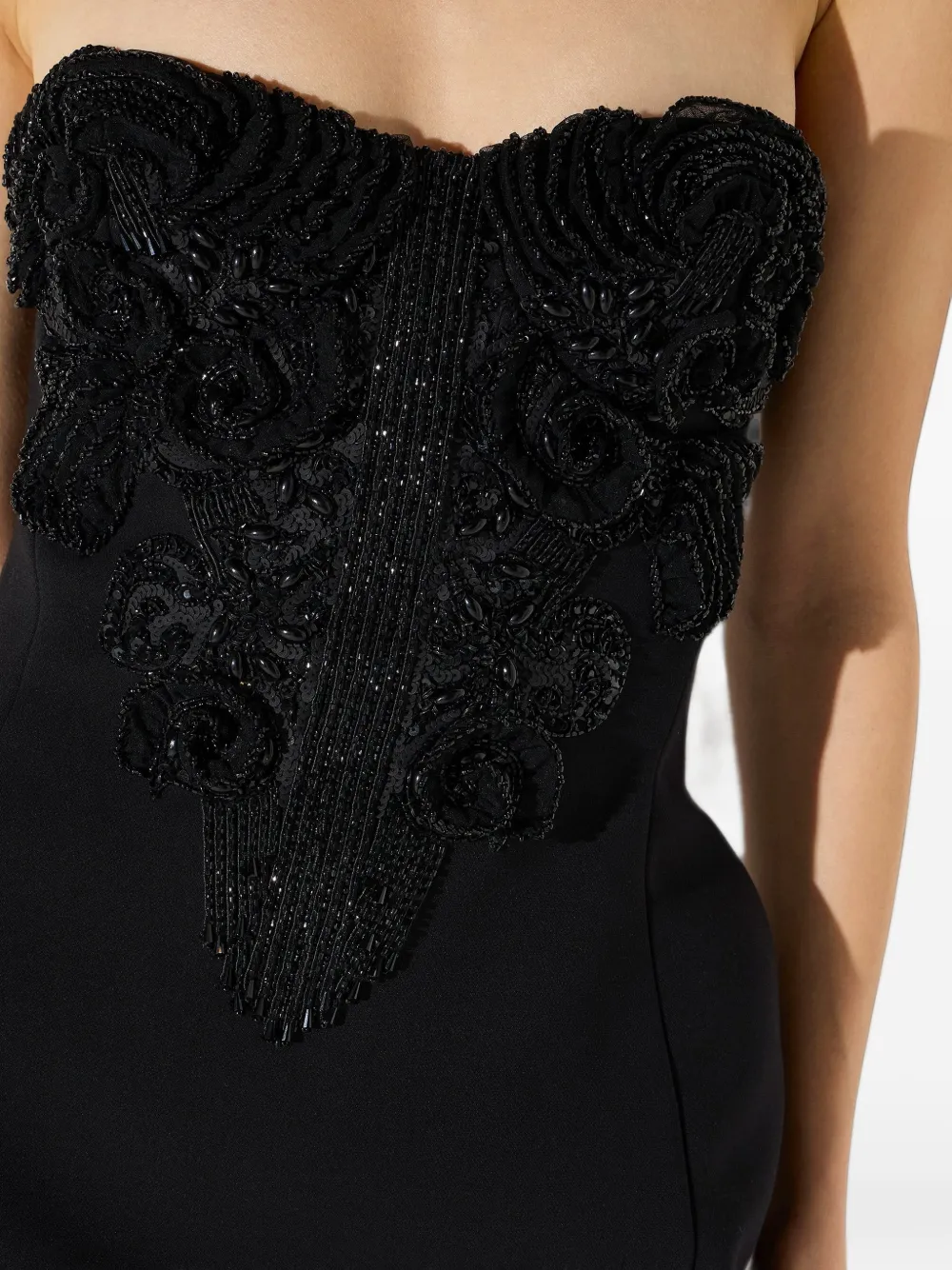 Elisabetta Franchi mini dress in double-layer crêpe fabric with crystals Zwart
