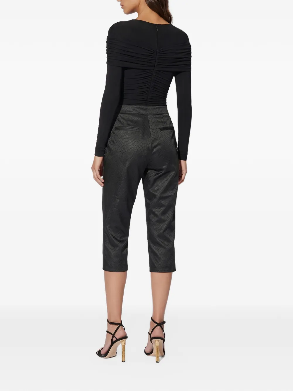 Elisabetta Franchi taffeta trousers with fish scale pattern Zwart