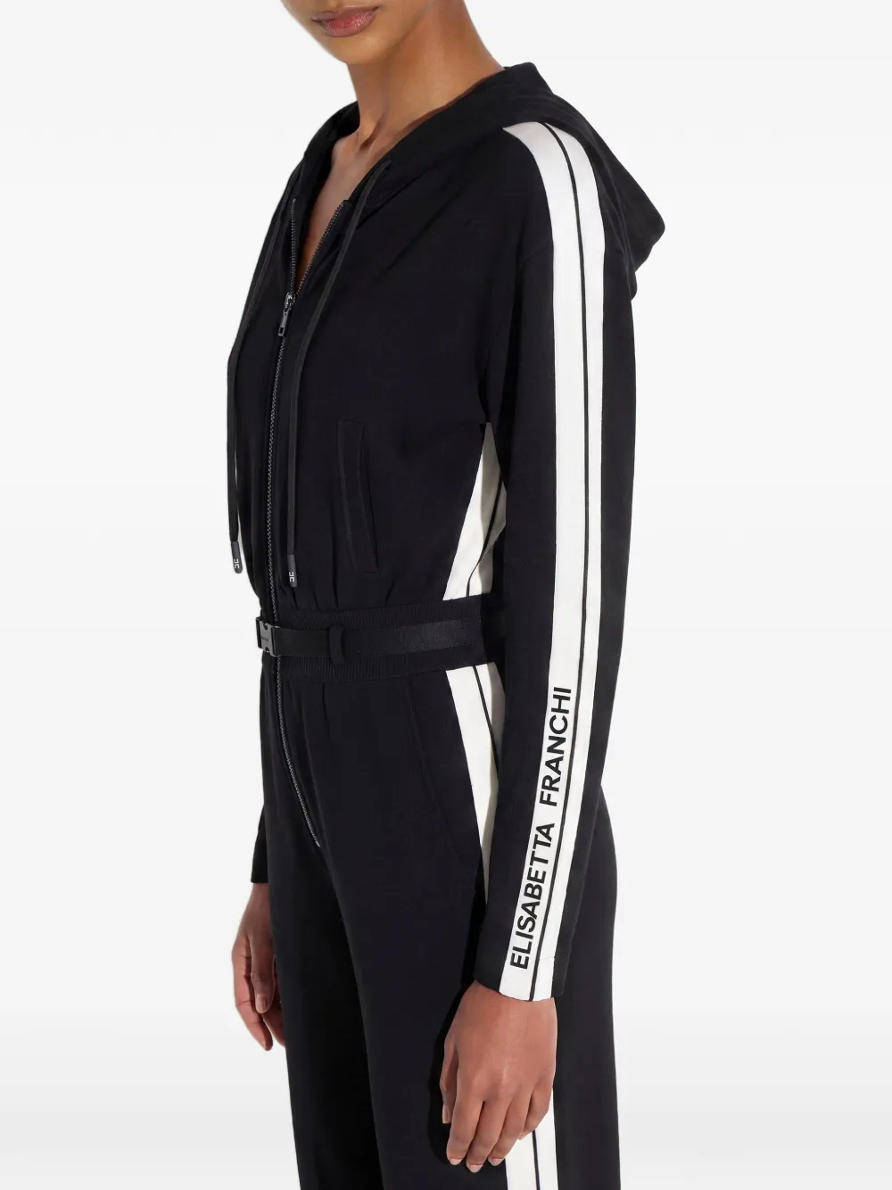 Elisabetta Franchi two-colour knit jumpsuit with logo Zwart