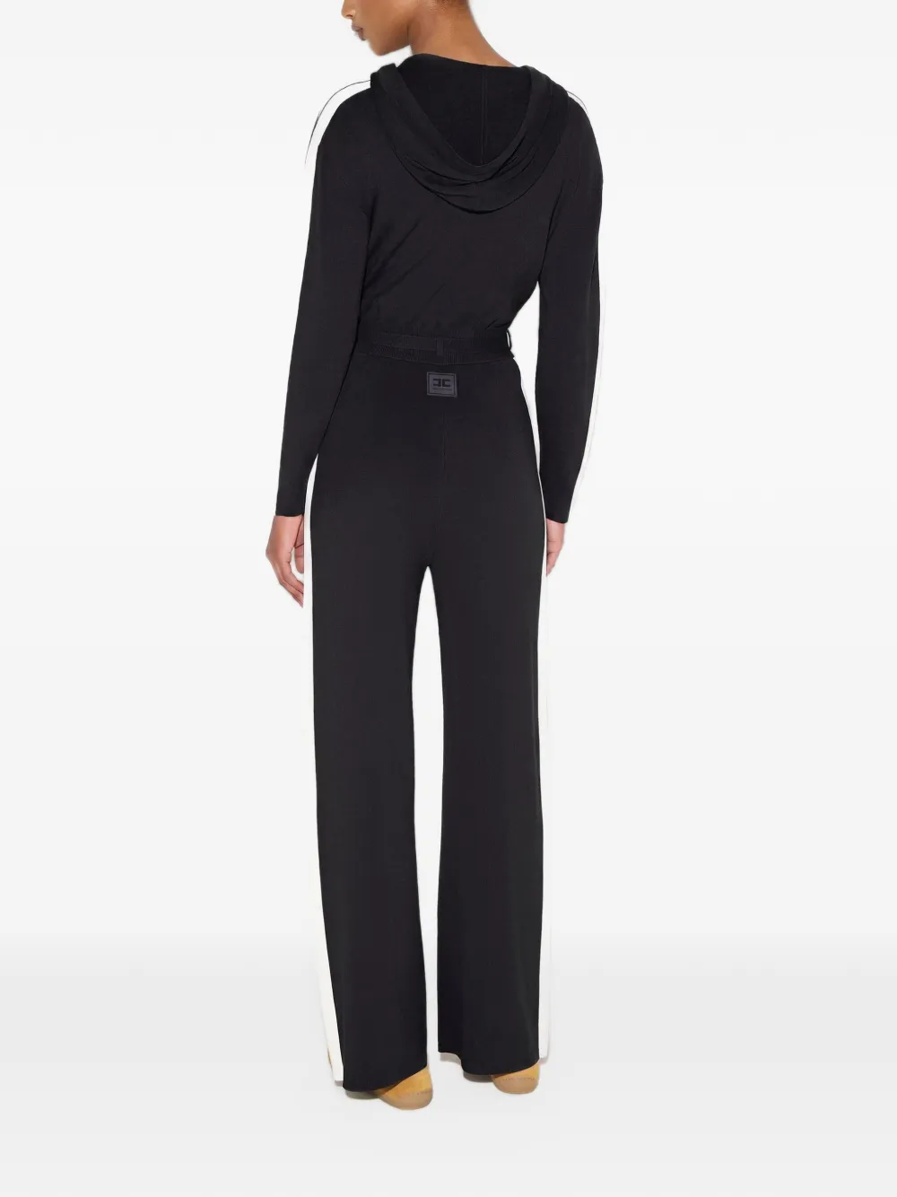 Elisabetta Franchi two-colour knit jumpsuit with logo Zwart