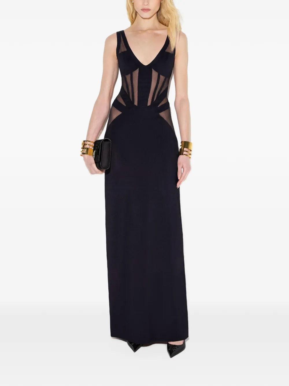 Elisabetta Franchi Red Carpet knit and nylon dress Zwart