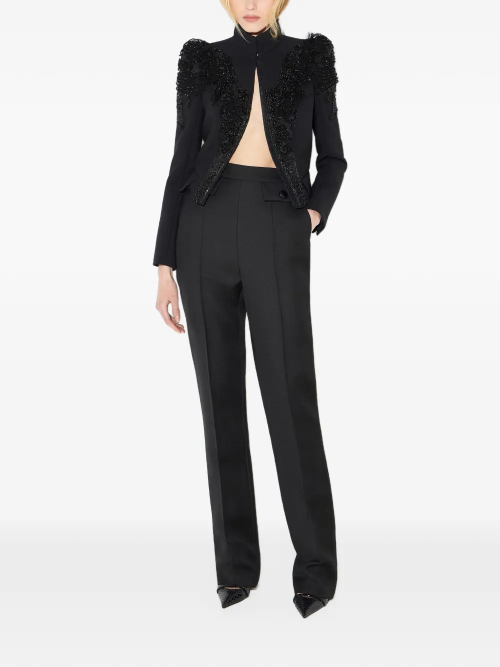 Elisabetta Franchi double-layer crêpe jacket with crystals Zwart