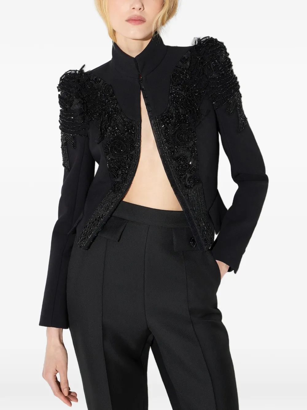 Elisabetta Franchi double-layer crêpe jacket with crystals Zwart