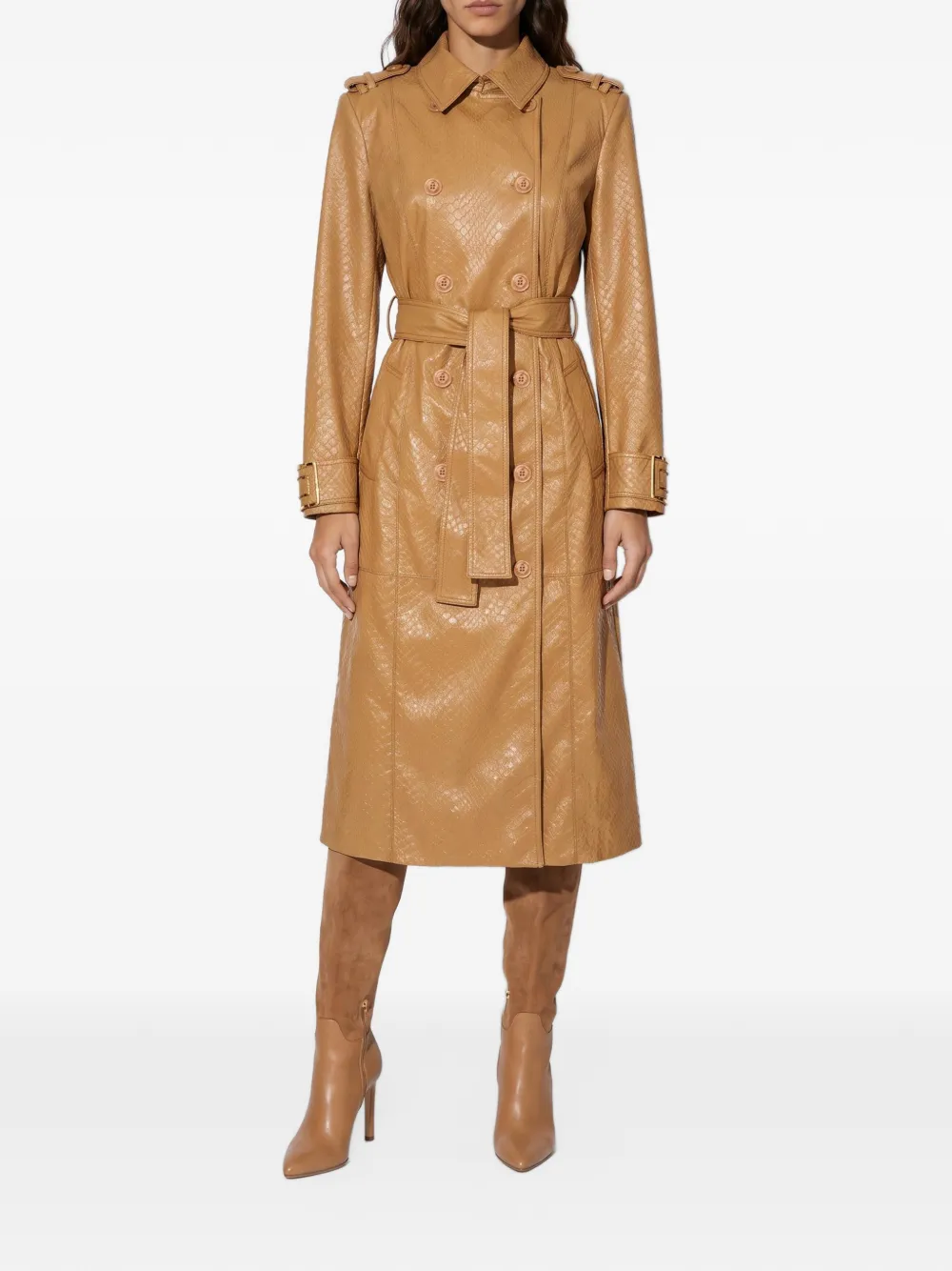 Elisabetta Franchi scale-texture trench coat Beige