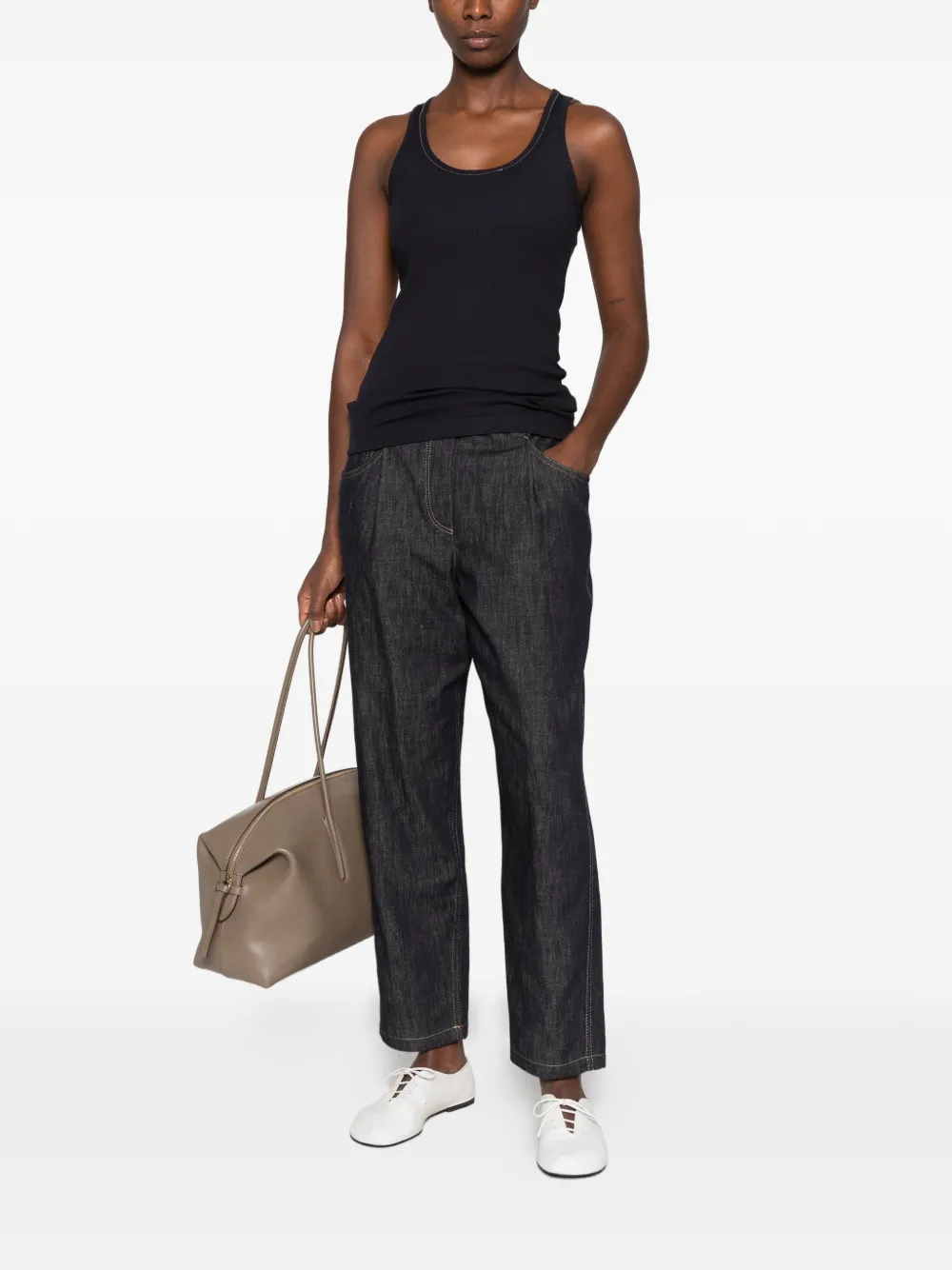 Brunello Cucinelli Jeans met elastische taille en plooien Blauw
