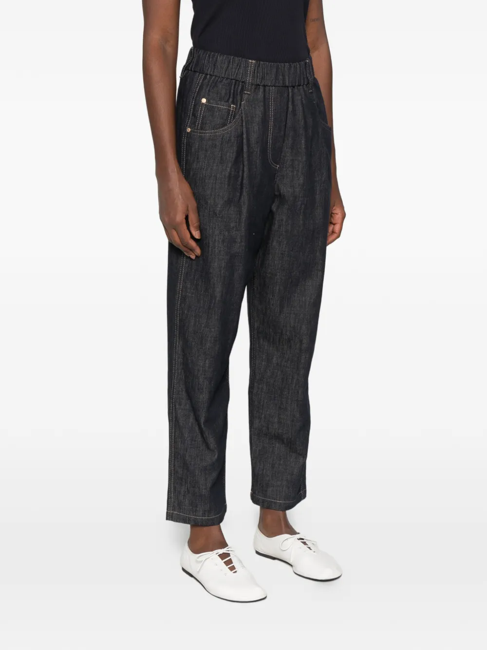 Brunello Cucinelli Jeans met elastische taille en plooien Blauw