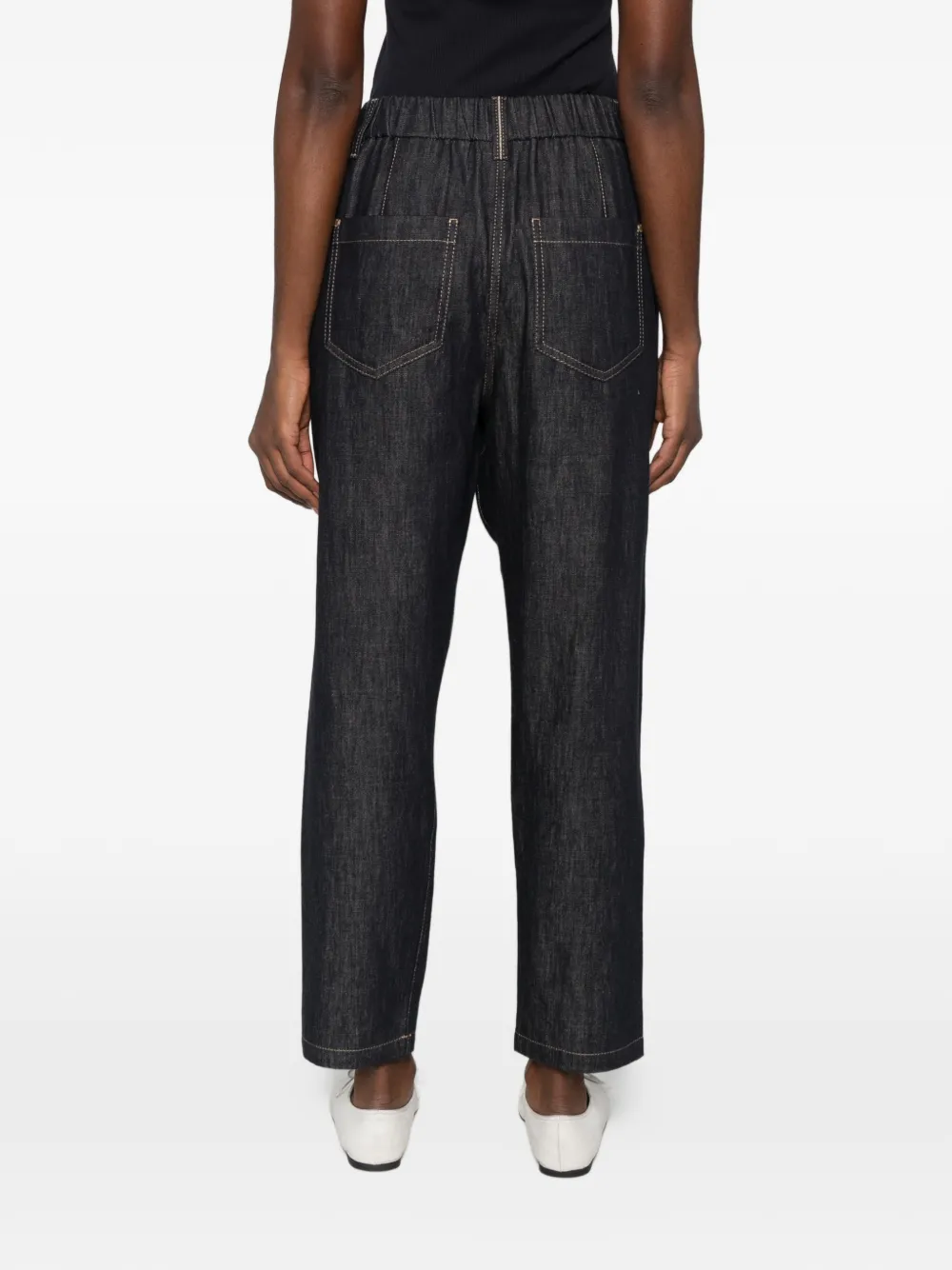 Brunello Cucinelli Jeans met elastische taille en plooien Blauw