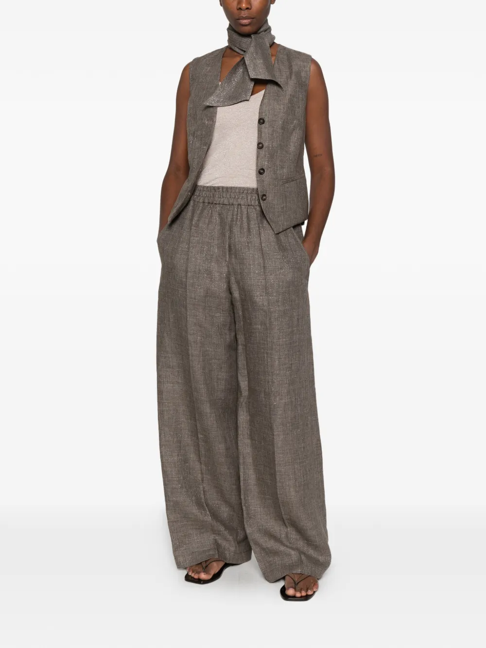 Brunello Cucinelli V-neck metallic-effect top Beige