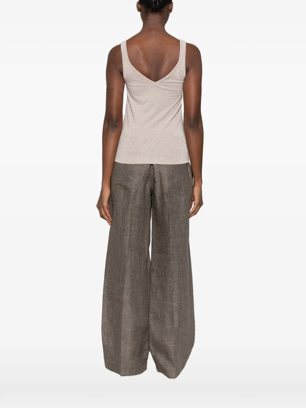 Brunello Cucinelli V-neck metallic-effect top Beige