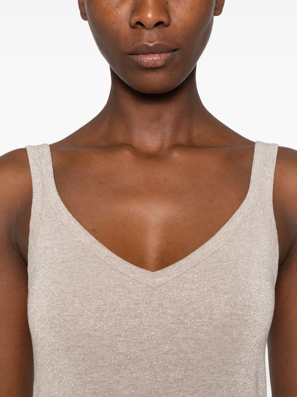 Brunello Cucinelli V-neck metallic-effect top Beige