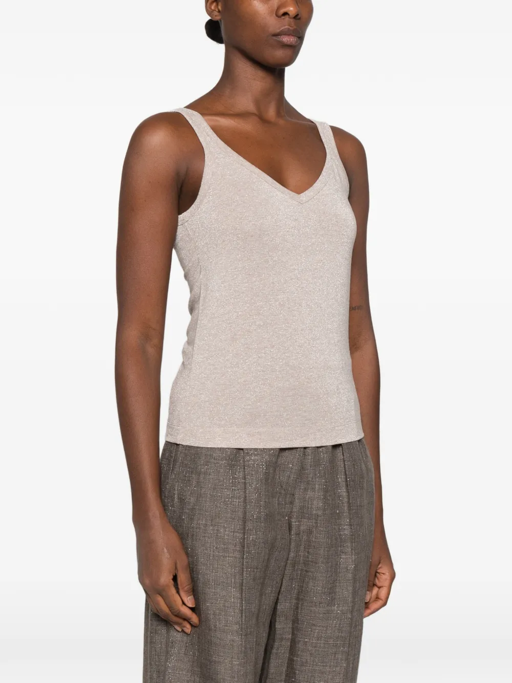 Brunello Cucinelli V-neck metallic-effect top Beige