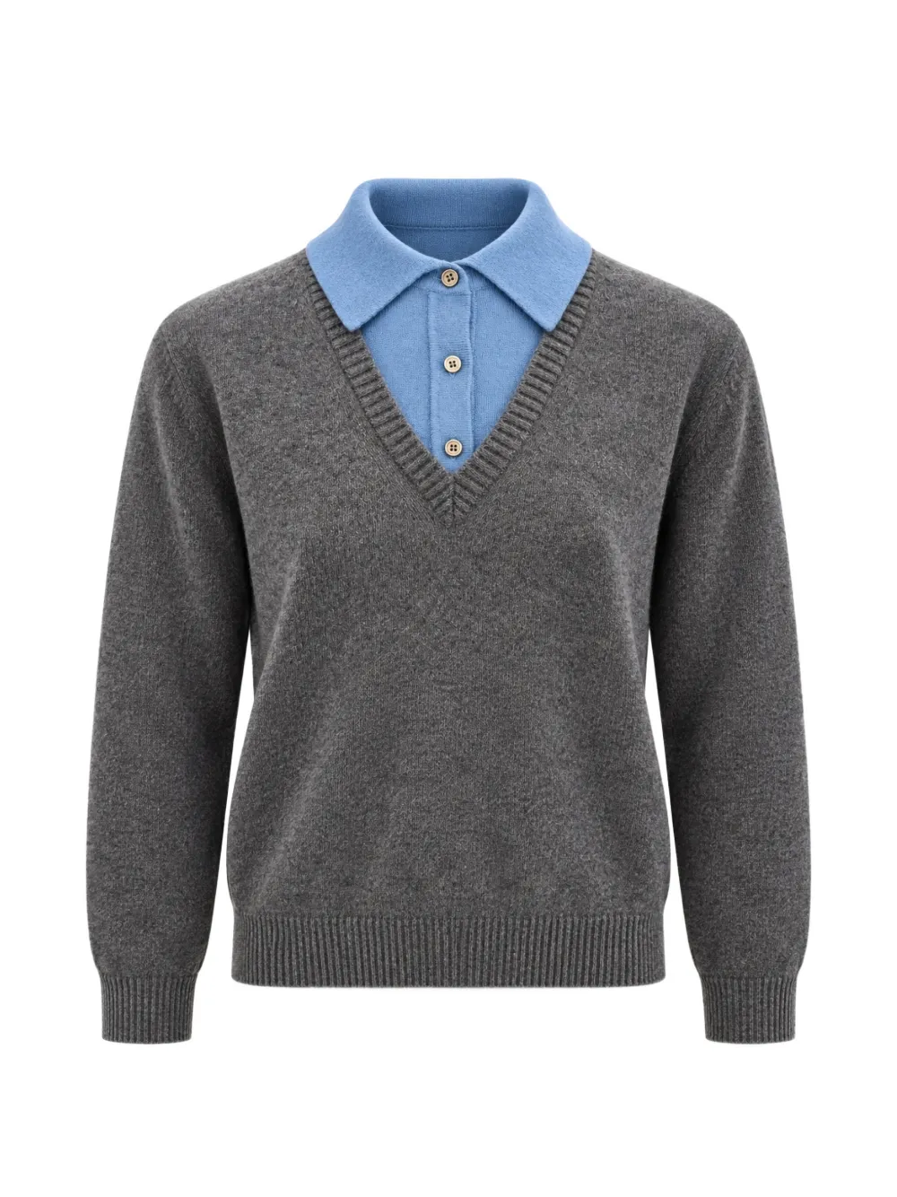 Juun.J layered-effect V-neck polo sweater - Grigio