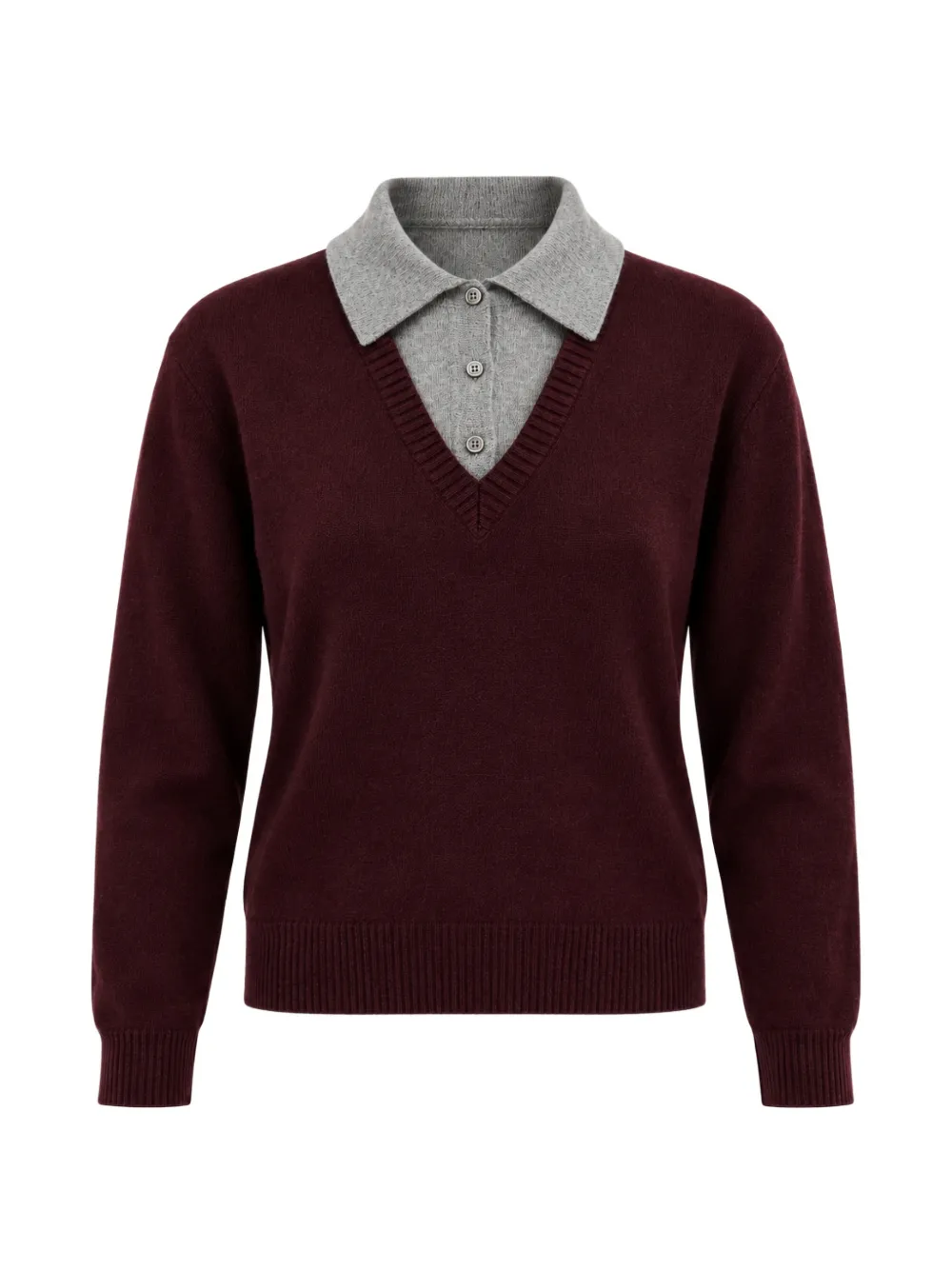 Juun.J layered-effect V-neck polo sweater Rood