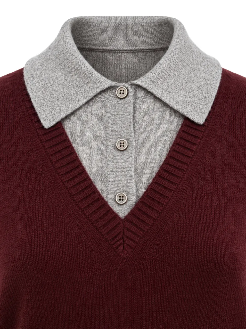 Juun.J layered-effect V-neck polo sweater Rood