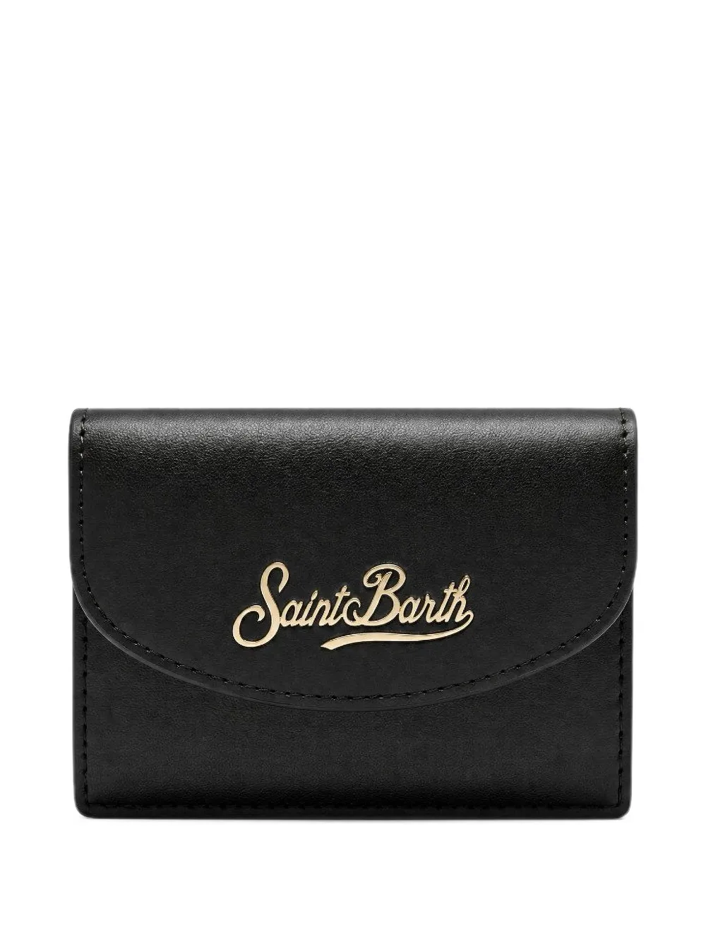 MC2 Saint Barth black leather card holder with logo print Zwart