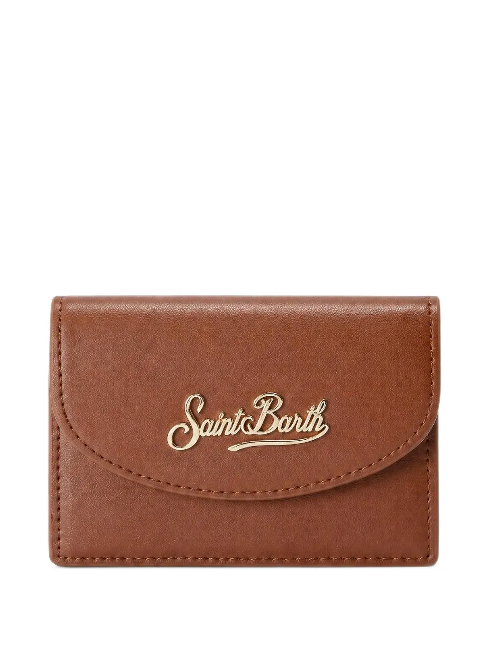 MC2 Saint Barth brown leather card holder with logo print Bruin