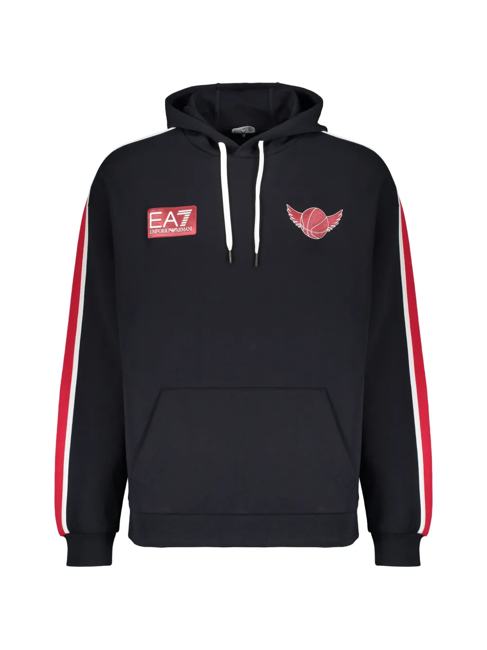 Ea7 Emporio Armani logo-patch side-stripe hoodie - Blue