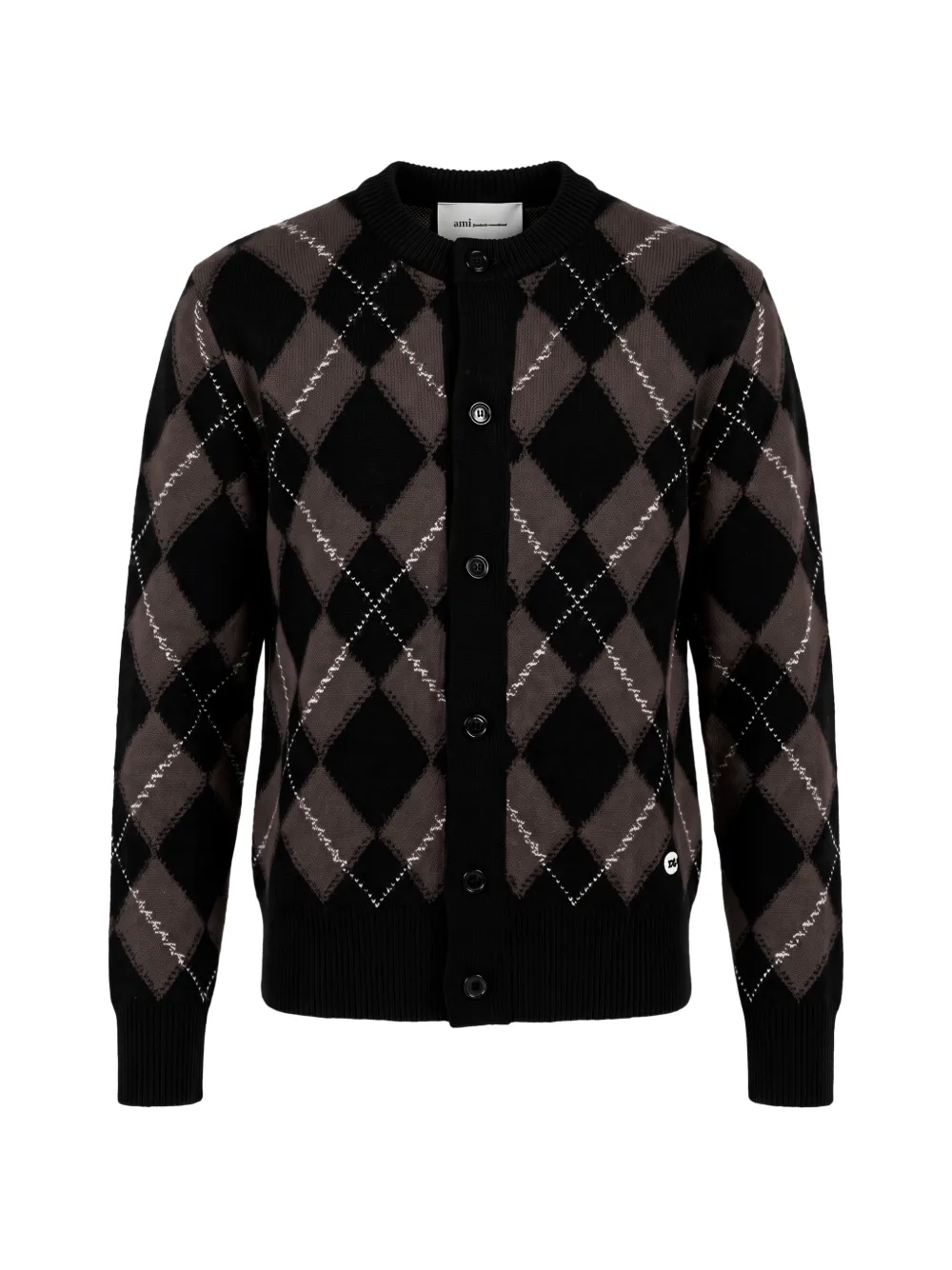 AMI Paris argyle-intarsia knit cardigan Zwart