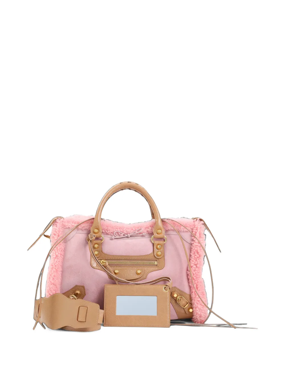 Balenciaga small Le City shearling-trim tote bag Roze