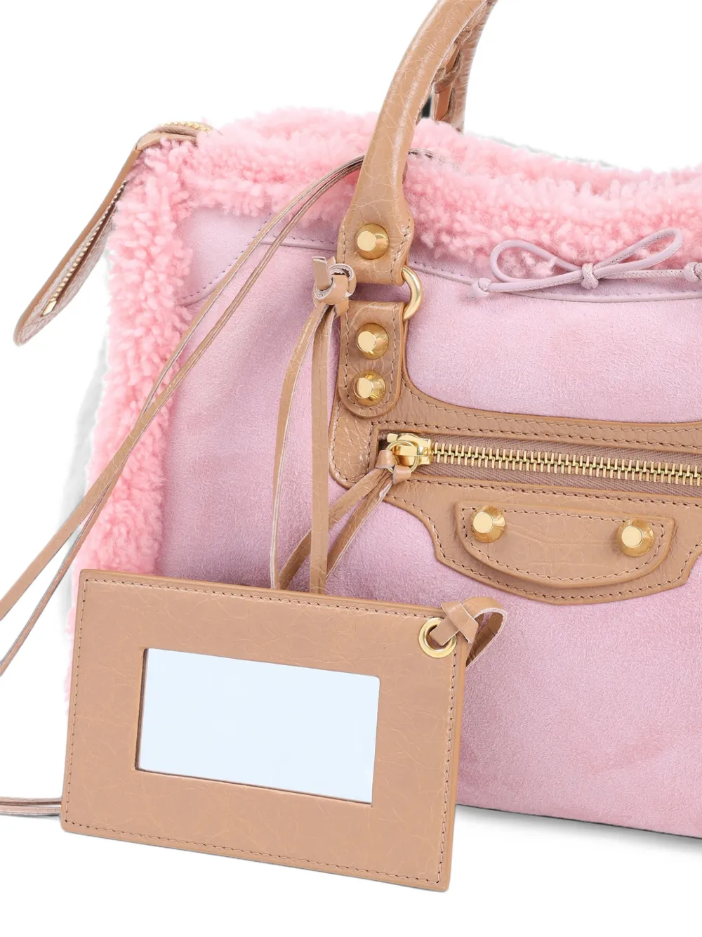 Balenciaga small Le City shearling-trim tote bag Roze