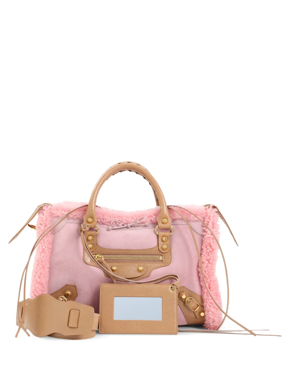 Balenciaga small Le City shearling-trim tote bag Roze