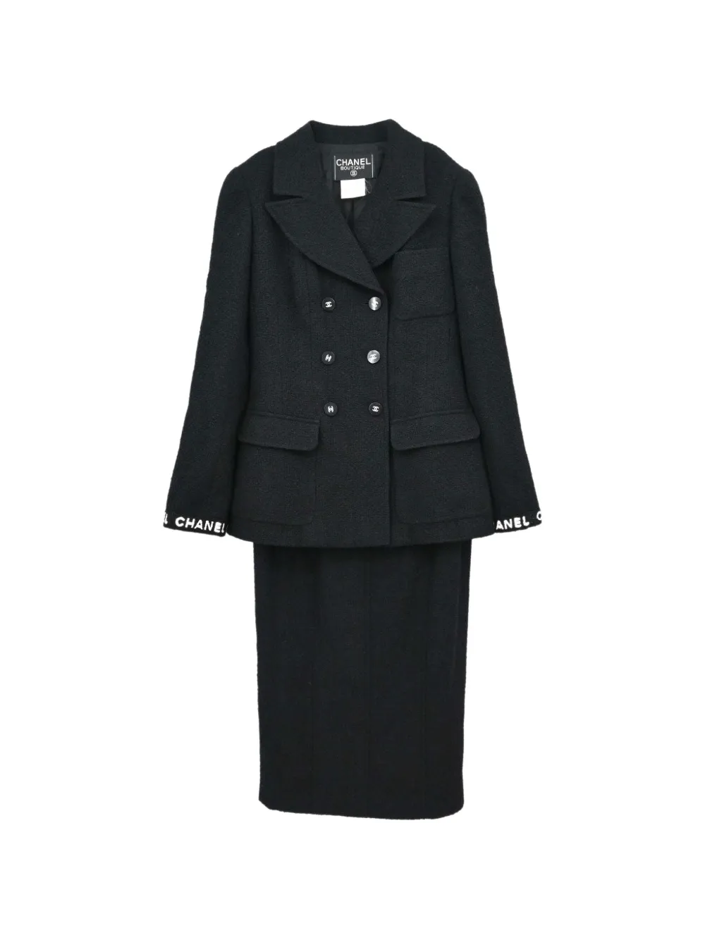 CHANEL Pre-Owned 1995 double-breasted tweed midi skirt suit - Nero