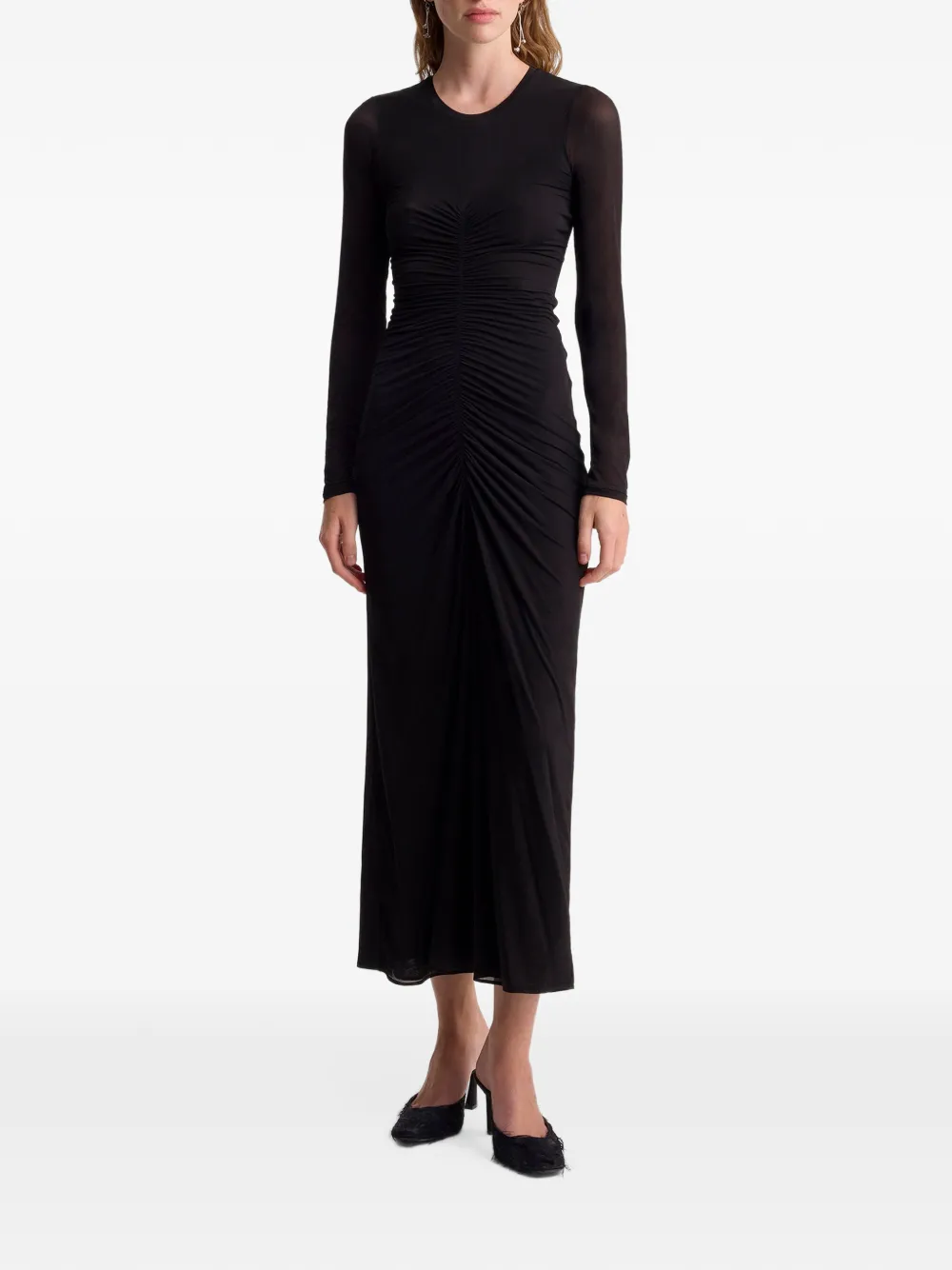 FFORME Selena ruched fitted midi dress Zwart