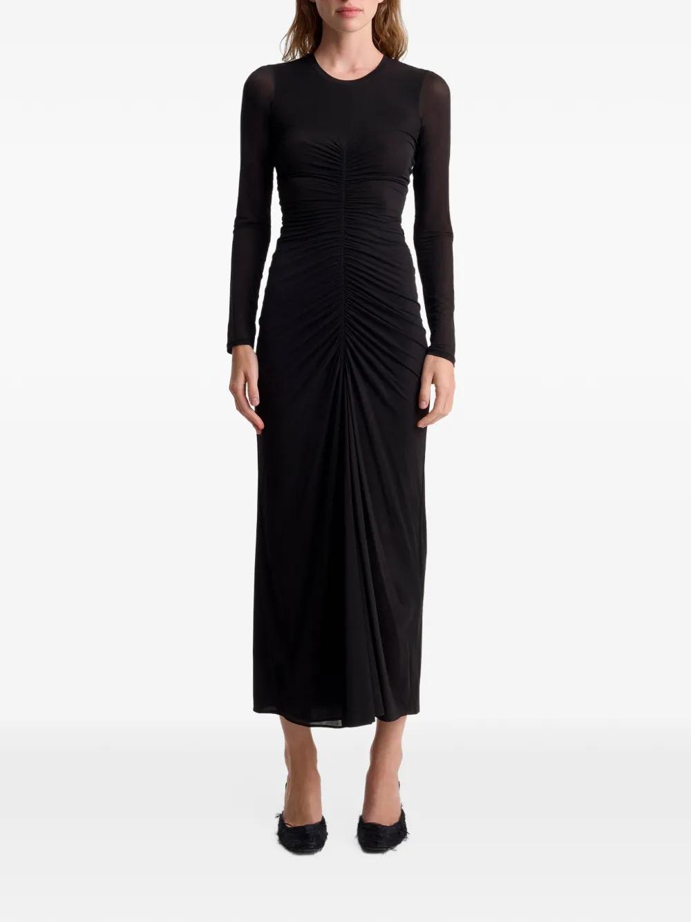 FFORME Selena ruched fitted midi dress Zwart
